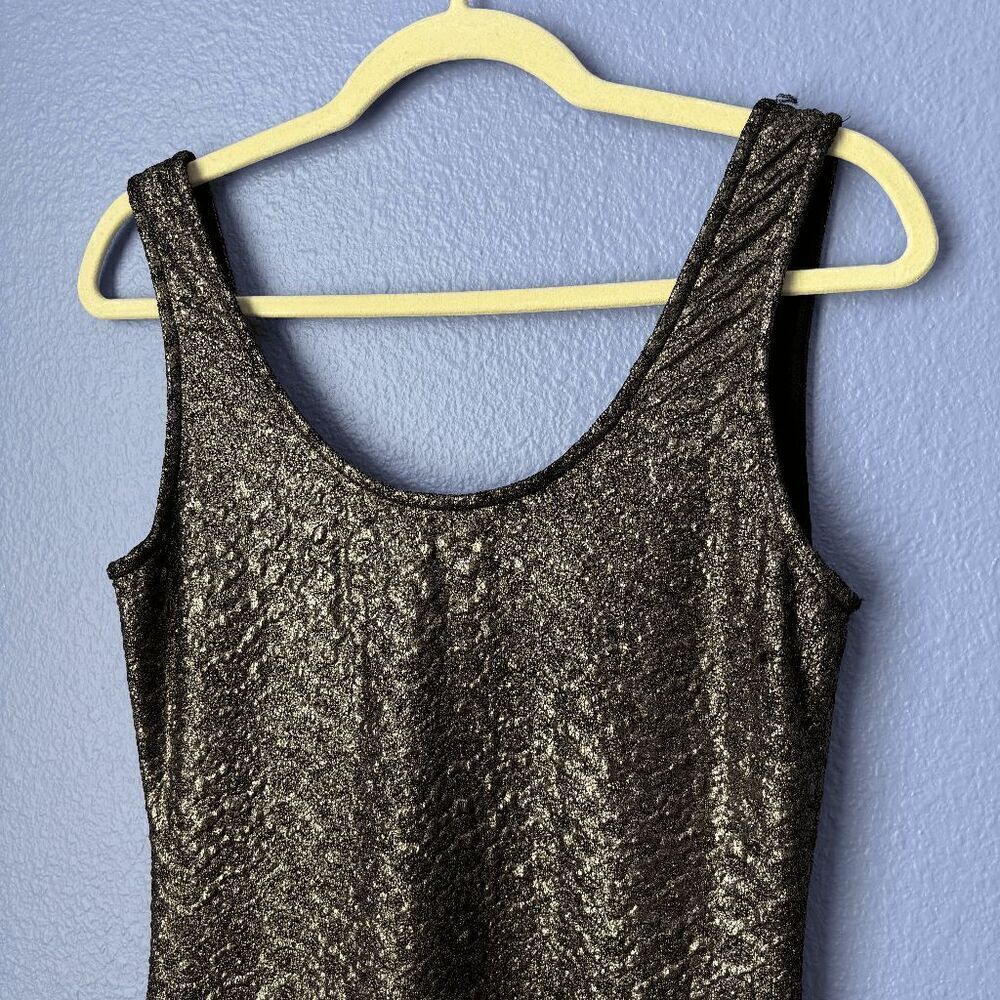 Women's Bodycon Dress Mini Black Metallic Medium Scoop Neck Low Back Sleeveless - Picture 3 of 7